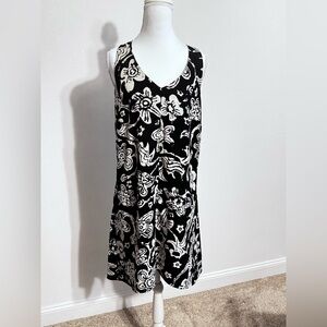 CAbi Black and White Floral Midi Dress